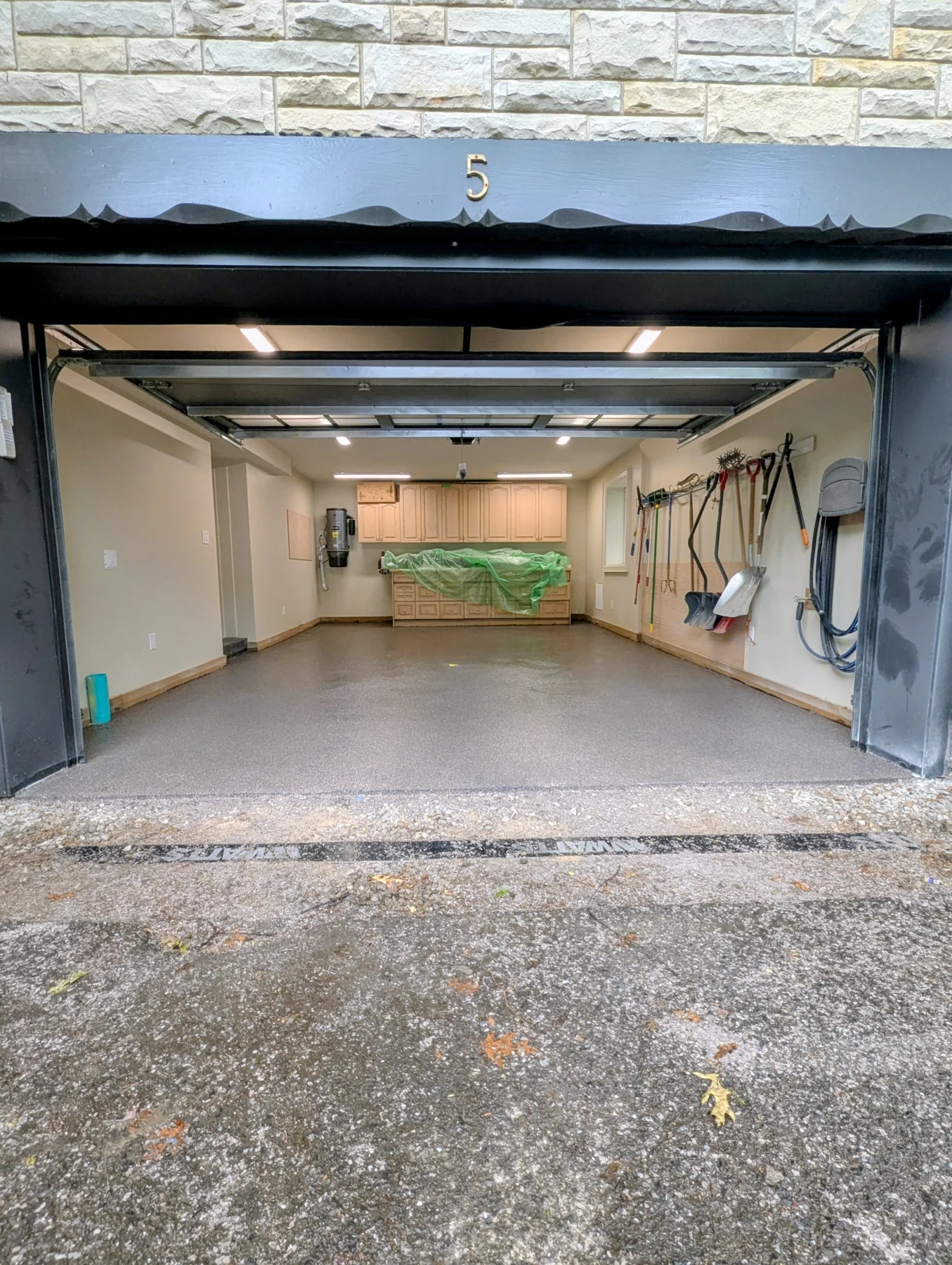Finished garage floor viewed from the entrance
